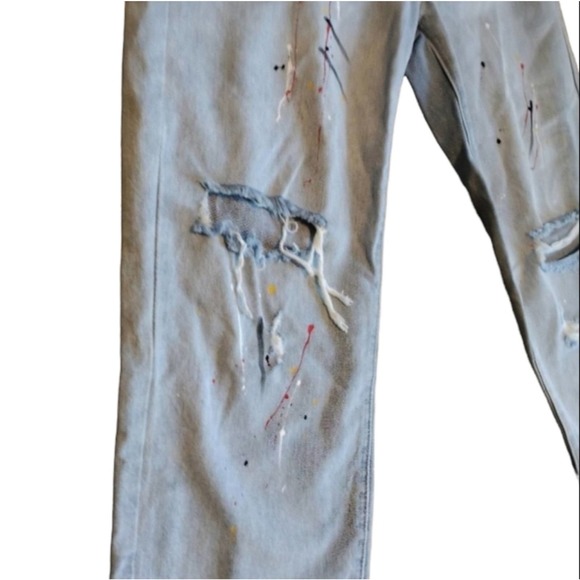 Grace Chow Jeans Size 8 WIDE LEG Distressed Painted Straight  Baggy 100% Cotton - Picture 13 of 16